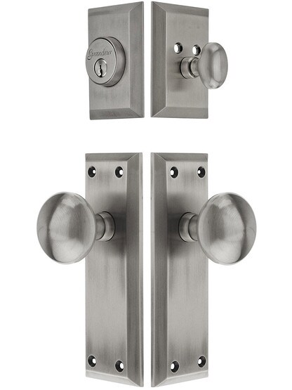 Grandeur Fifth Avenue Entry Set, Keyed Alike with Fifth Avenue Knobs in Antique Pewter.